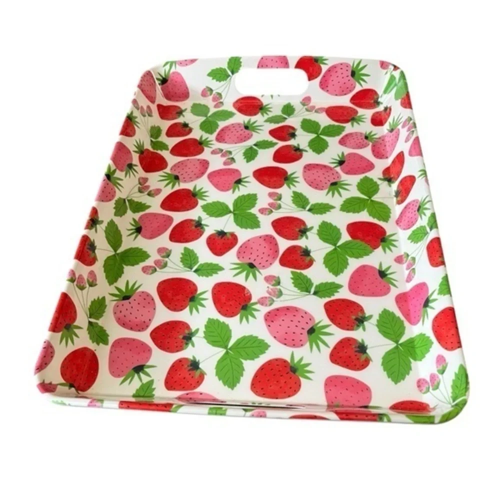 Strawberry Botanical Acrylic Handles Serving Tray